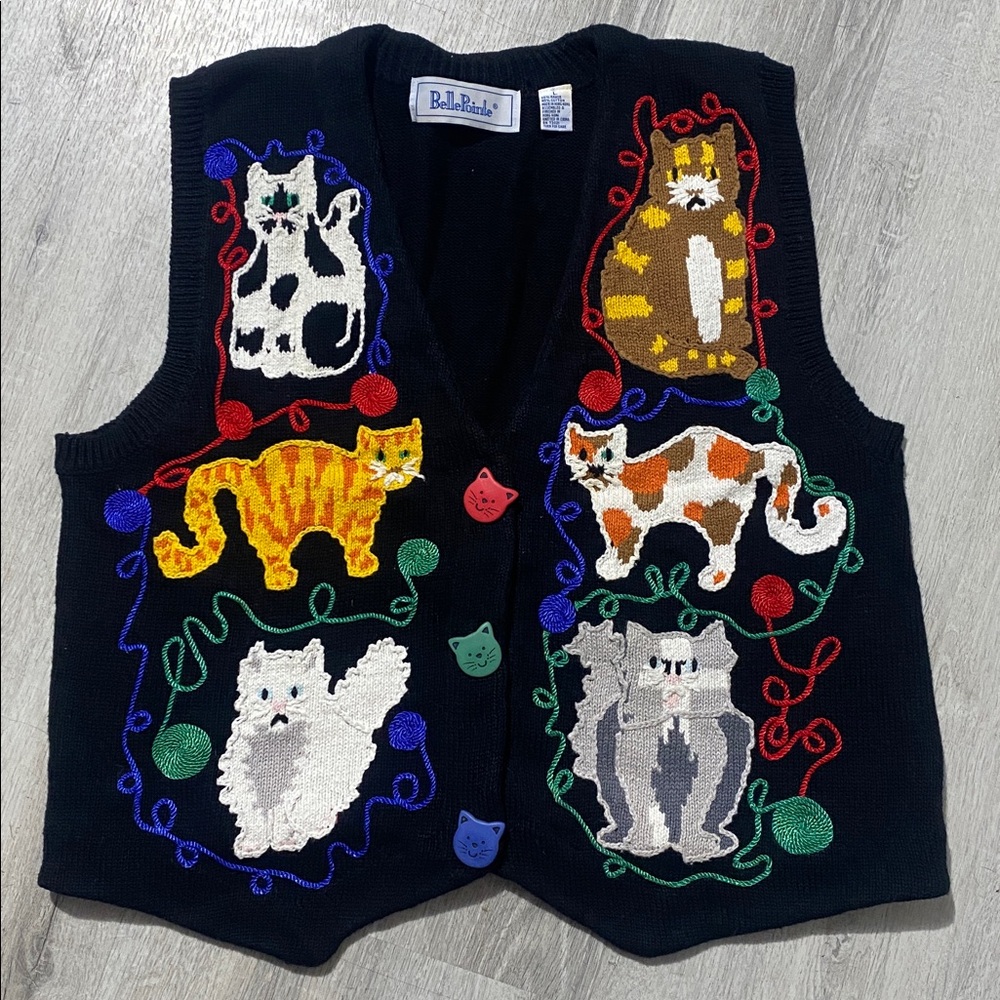 Vintage Belle Point Knit Cat Sweater Vest